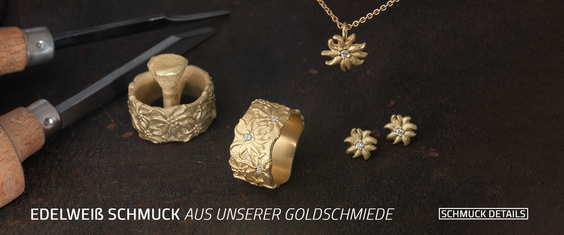 Schmuckanhänger aus Gold - Edelweiß Schmuck, Edelweißschmuck aus dem Allgäu, Goldschmiedeschmuck online kaufen 