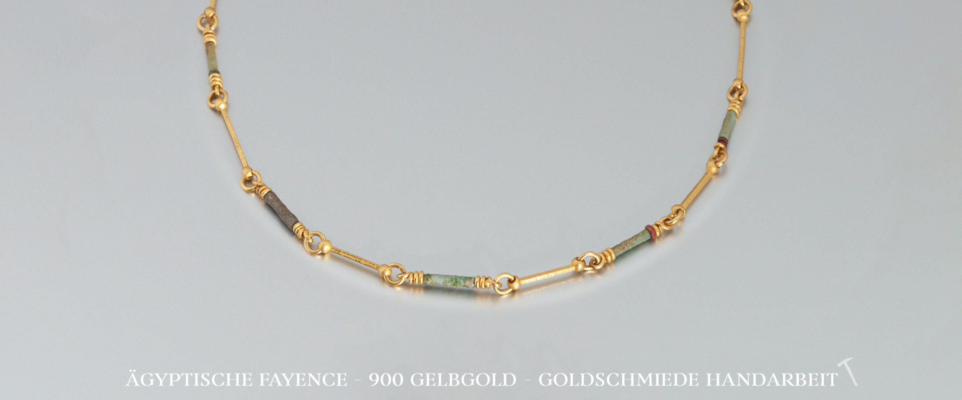 Fine Jewelry, Goldschmiede Schmuck, besondere Goldkette aus 900 Gold mit Türkisen Perlen, Unikat Schmuck online kaufen 