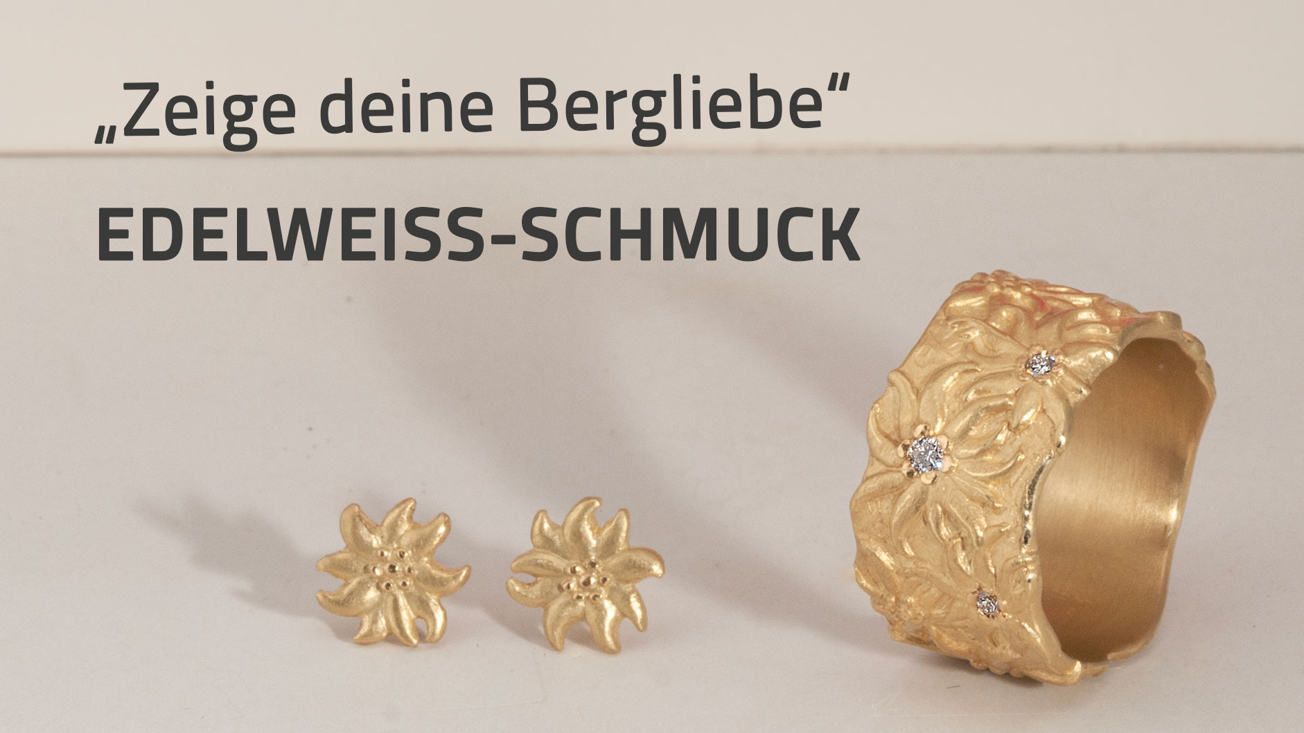 Edelweiß-Schmuck aus Gold und Silber, Schöner Schmuck vom Goldschmied online bestellen, Blumenring aus Gold für Frauen, ausgefallener Schmuck für Damen, Schmuck aus dem Allgäu, Handgemachter Schmuck aus Immenstadt