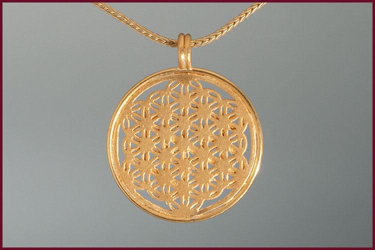 Goldschmiede-Schmuck, Schmuckanhänger aus Gold Lebensblume, Lebensblumen-Anhänger aus Gold, Schmuck mit Bedeutung, Handgemachten Schmuck online kaufen, Geschenkidee zu Weihnachten Frauen Schmuck