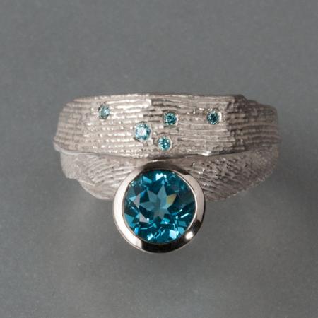 Topas Ring Silber Brillanten blauer Stein 