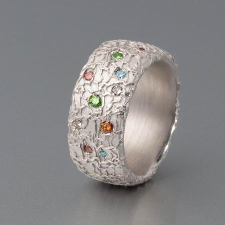 handgemachter Silberring, breiter Silberring, schöner Silberring, moderner Silberring für Damen, Brillantring für Damen, Silber-Ring