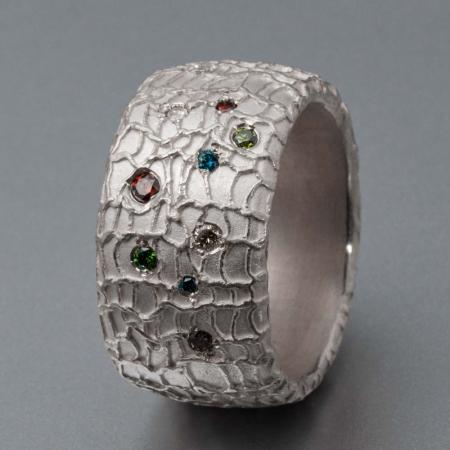 breiter Silberring Brillanten bunt fancy