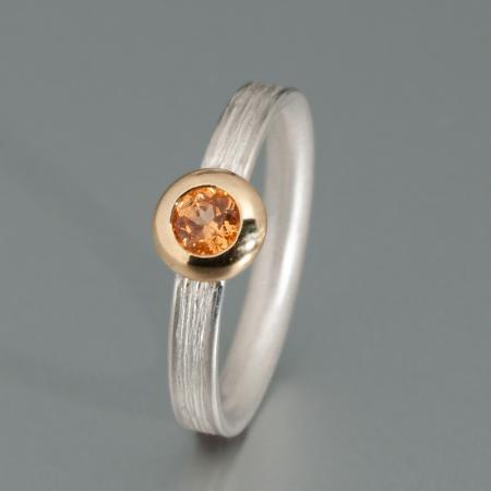 Band-Ring Silber, Mandaringranat, 925 Silberring, Unikat-Schmuck, ausgefallener Damenring, Schmuck online kaufen