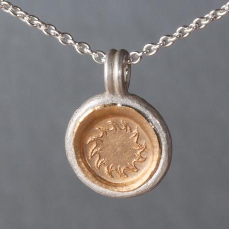 Sonne Anhänger Halsschmuck Bicolor Silber Gold