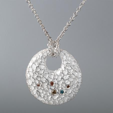 ausgefallener Kettanhänger für Frauen - besonderer Silberschmuck mit Diamanten - Handgefertigter Silberschmuck vom Goldschmied