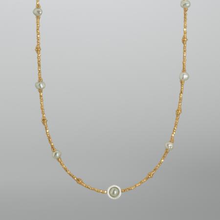 900 Gold, Keshi-Perlen, Goldkette für Damen, Filigrane Goldkette für Frauen, ausgefallene Goldkette 