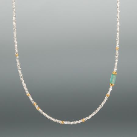 Halskette Damen modern, Goldschmiedeschmuck, hochwertige Silberkette mit Smaragd, Schmuckgeschenk online bestellen