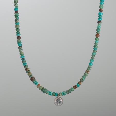 Türkiskette für Damen, Feine Türkiskette mit Brillant, schöne Damenhalskette aus Edelsteinen, eleganter Schmuck online kaufen, Goldschmiedeschmuck 