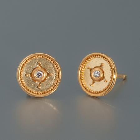 schöne runde Ohrringe aus Gold, Granulierte Ohrstecker handgefertigt online bestellen, Handgefertigte Ohrringe direkt beim Goldschmied bestellen