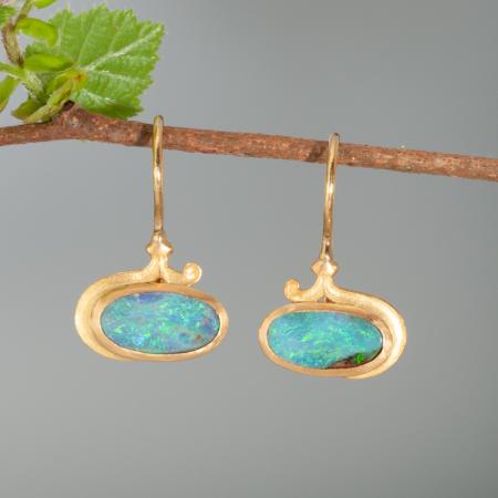 Damen Ohrringe Gold mit Opal, Damenschmuck Opal, 900 Gold, Schöner Damenschmuck, Opalschmuck aus Gold, Goldschmiedeschmuck Opal online kaufen