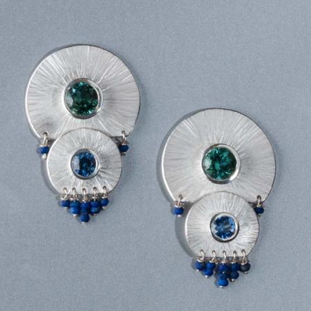 Silberohrstecker Turmalin Saphir Lapislazuli, Silber-Ohrringe mit blauem Sein