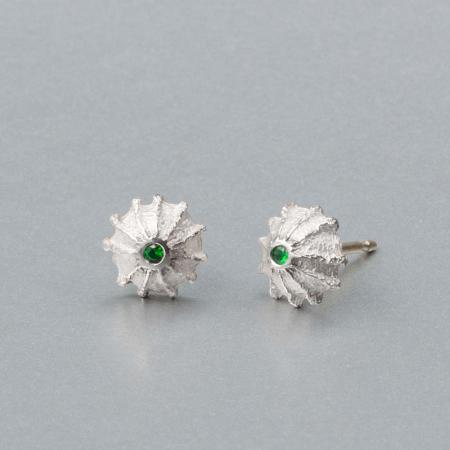 Silber Ohrstecker Unikat Schmuck grüner Granat matt 