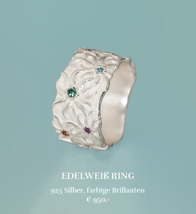 Geschenkidee für Frauen Schmuck zu Weihnachten, Weihnachtsgeschenk für Bergliebhaber, Edelweiß Ring aus Silber online bestellen